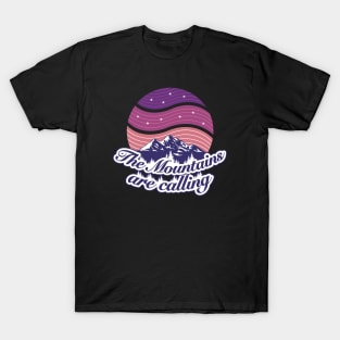 The mountains are calling vintage graphic font & purple twilight starry night sky T-Shirt